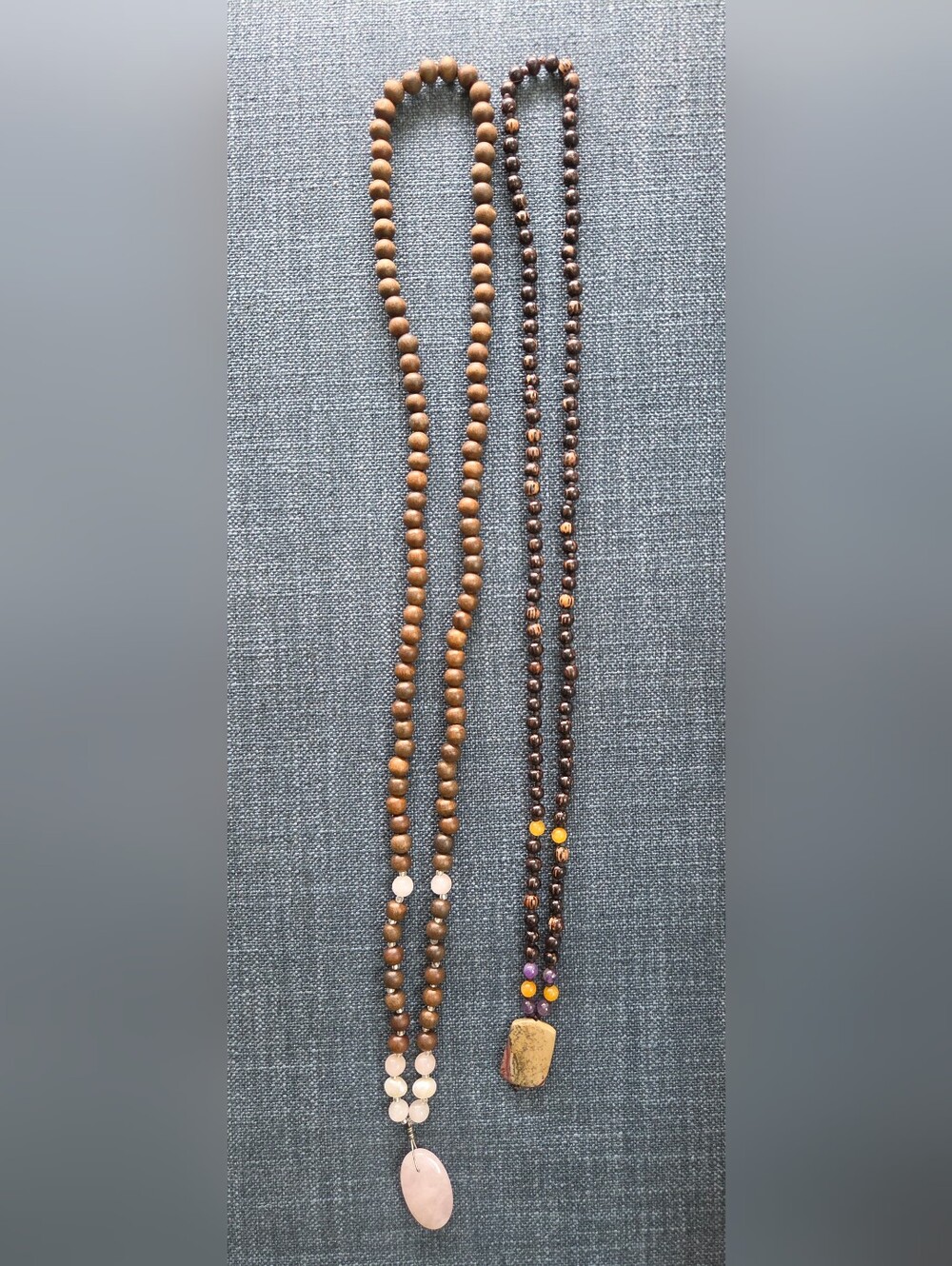 Boho Natural Wooden Mala Bead Strand Necklaces - Set of 2